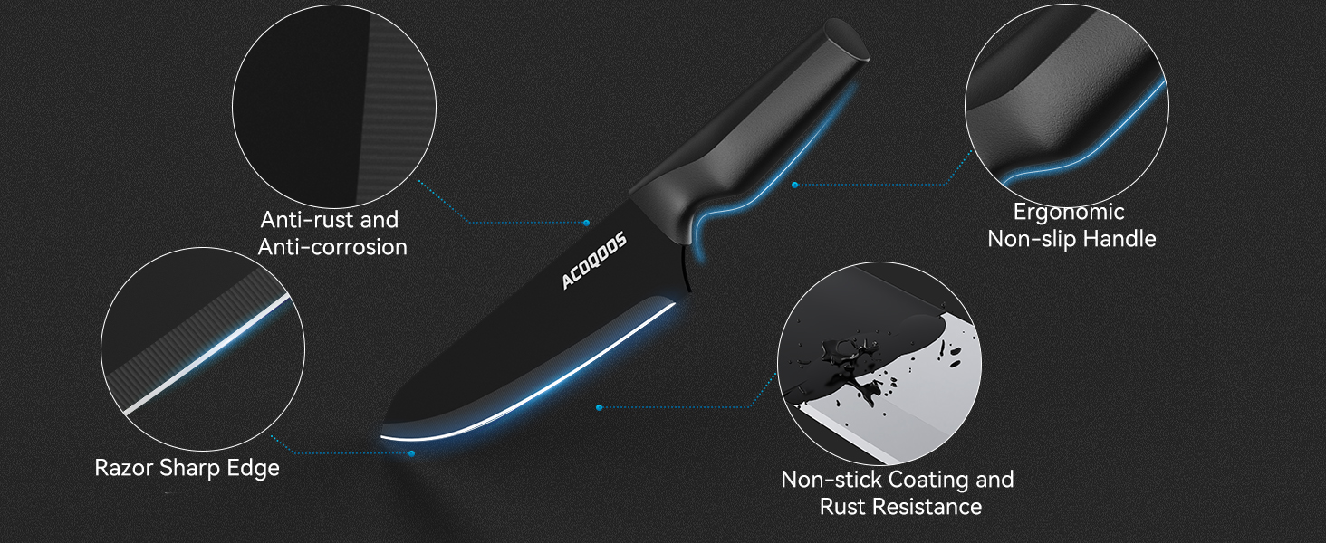 ACOQOOS 14-Piece Knife Set with Block and Sharpener - Professional Kitchen Knife Set, Black