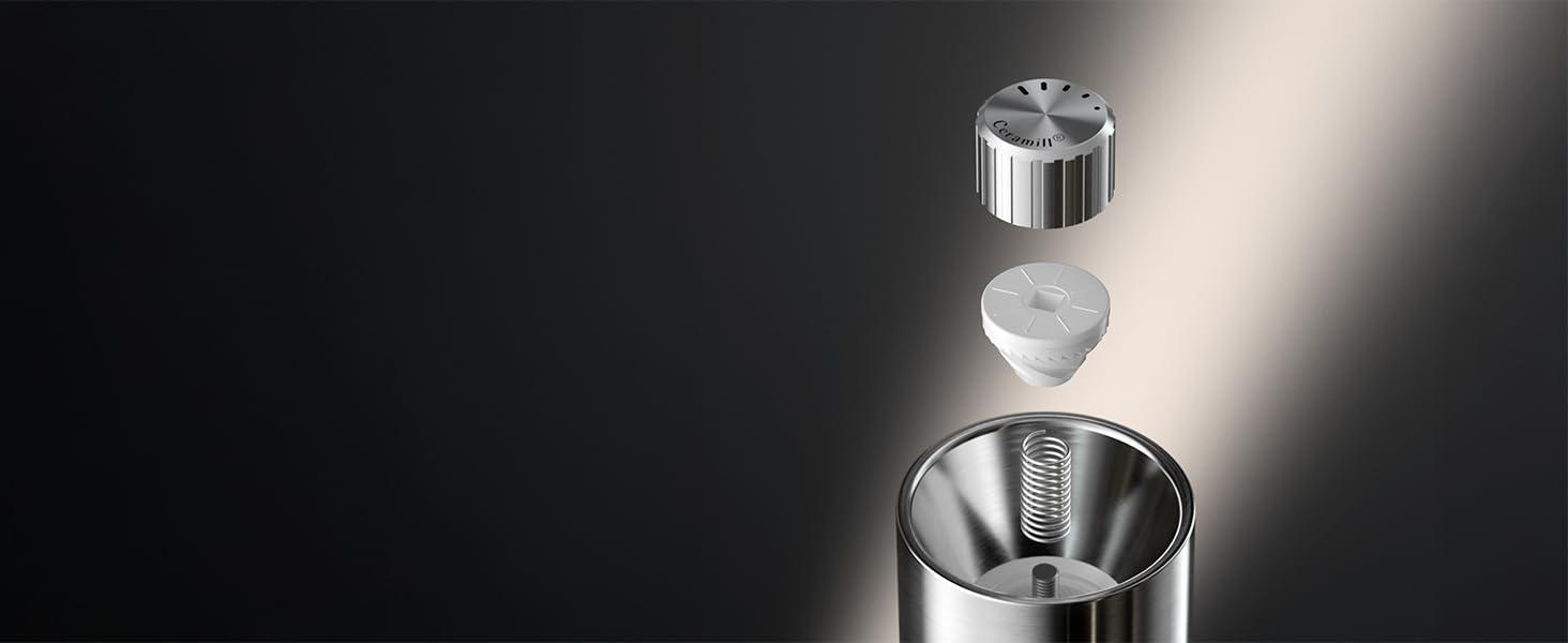 Мельниця WMF Signature Pro: перечна та соляна, з керамічним млинком, регулюванням помелу, нержавіюча сталь, ручна, срібна