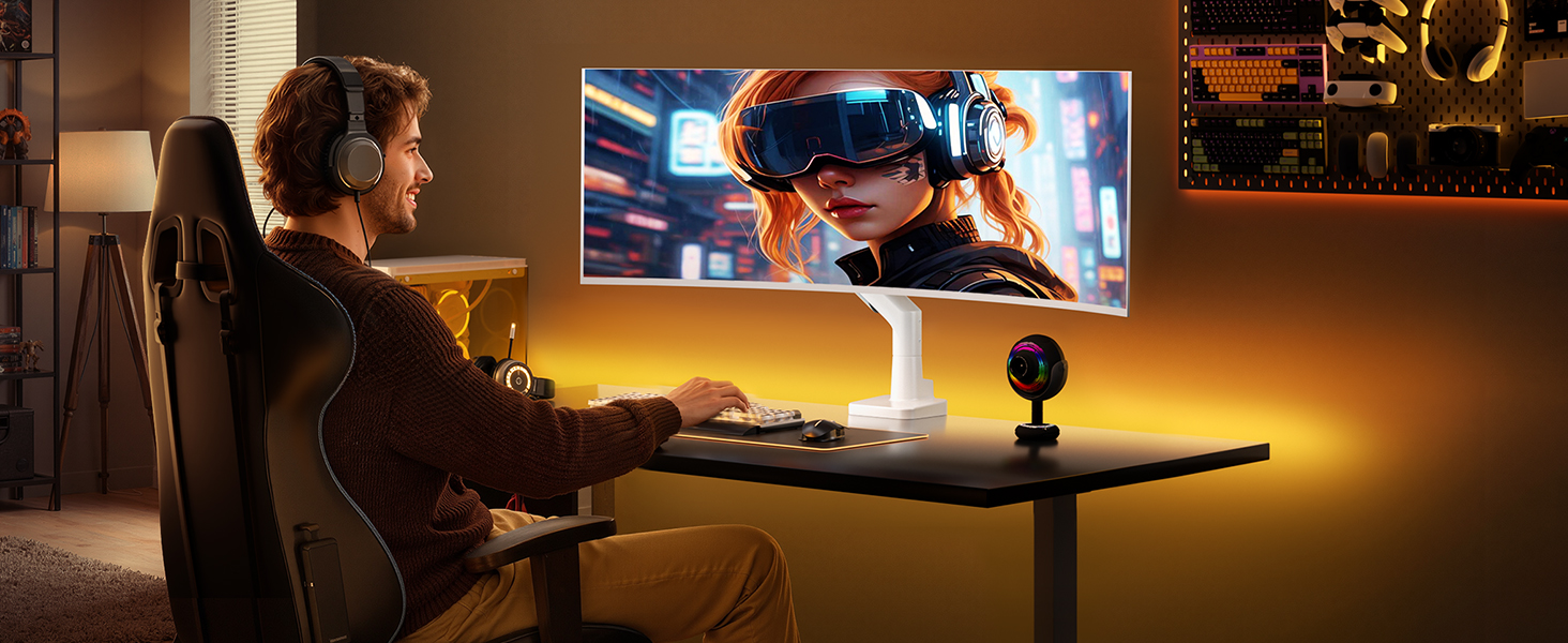Кронштейн для монітора monTEK для Ultrawide екранів 17–57 дюймів до 27 кг, пневматичний ліфт, регулювання висоти, VESA 75x75/100x100, білий