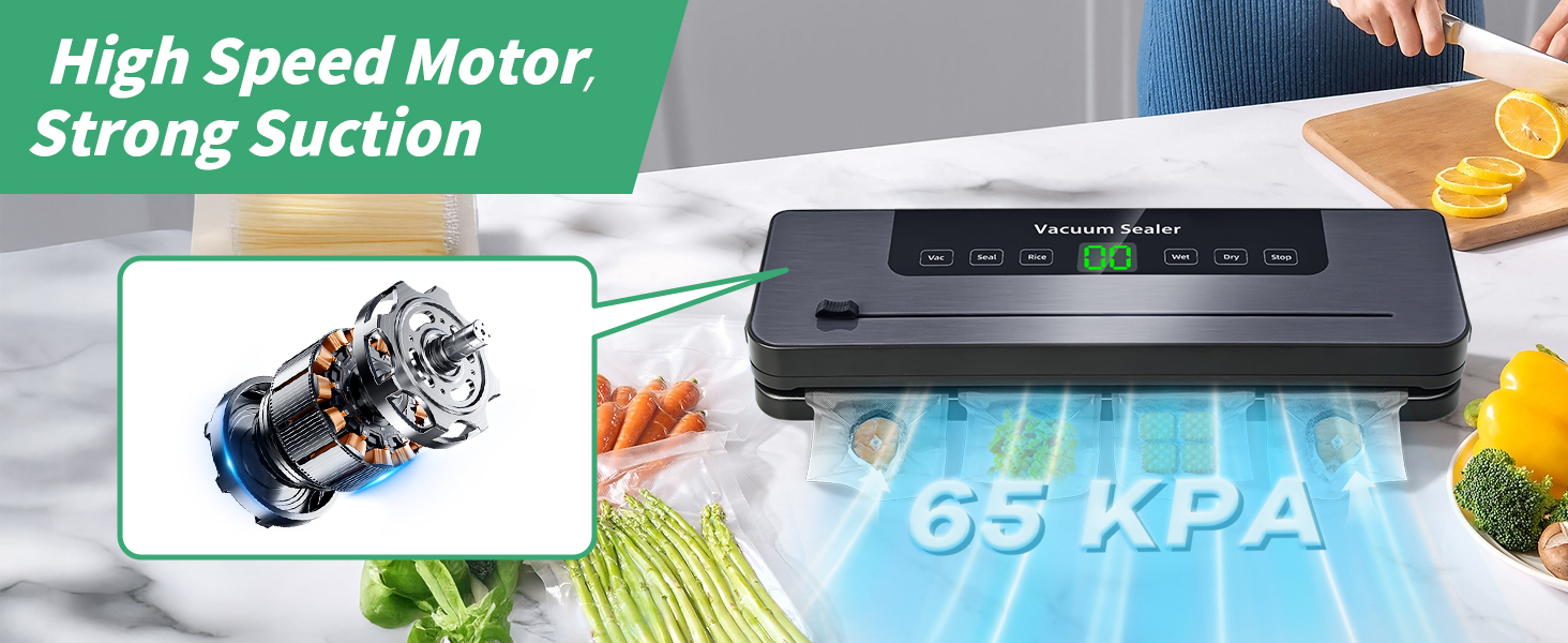 Вакуумний пакувальник 6-в-1 з цифровим LED-дисплеєм та 30 см зварювальною лінією, 50 шт. вакуумних пакетів, зовнішній шланг, для сухих та вологих продуктів, срібла