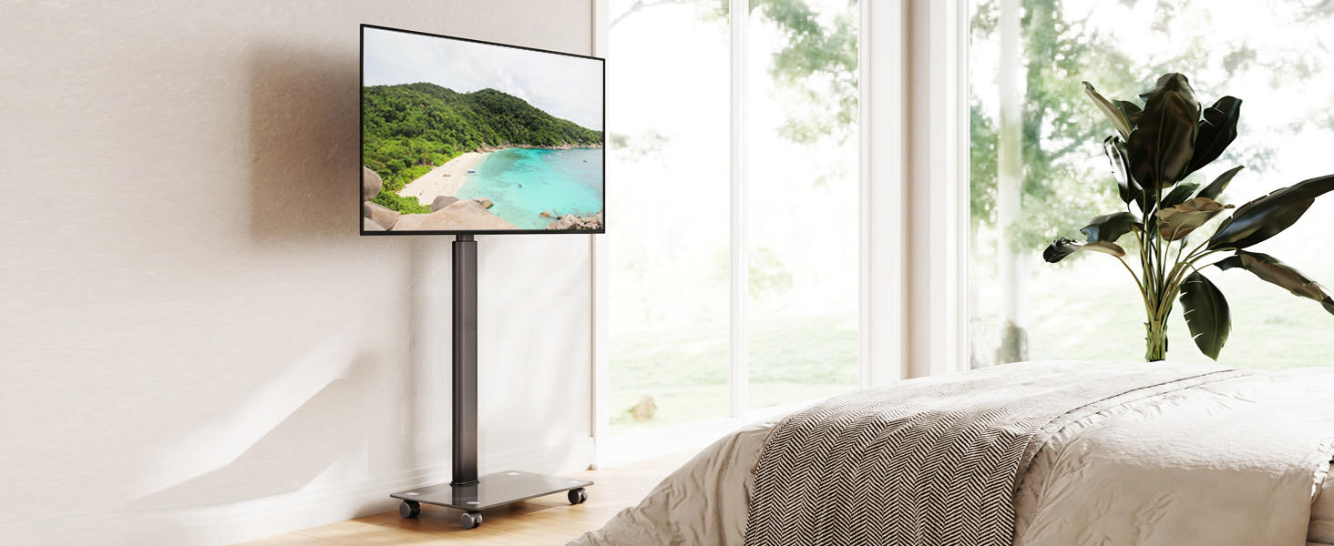 FITUEYES Rolling TV Stand with Wheels - Tilting ±15° Swivel ±35° Adjustable Height TV Cart for 19-42 inch Flat Screen TVs up to 35kg, VESA 200x200