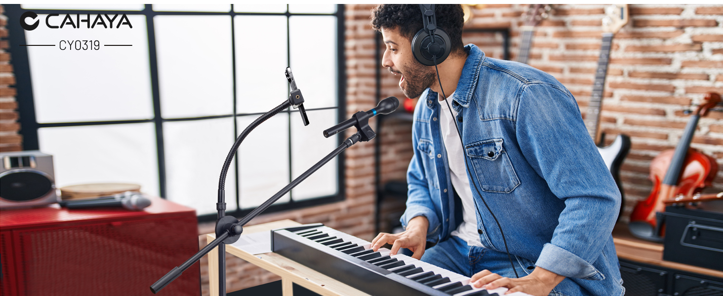 Підставка для мікрофона 2-в-1 з трьома кліпсами для кабелів, для вокалу, сцени, конференцій та презентацій, розширювана, CY0311 (з лебединою шиєю)