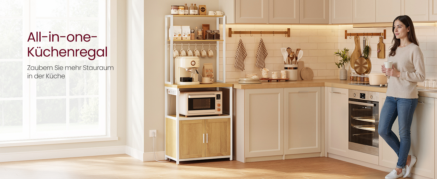 Стелаж кухонний VASAGLE з розетками, 90 см, 40x60x170 см, вінтажний, 8 гачків