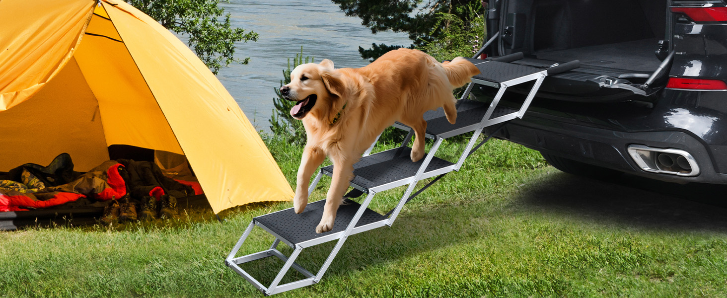 SDLDEER Dog Ramp for Car - 4 Step Collapsible Dog Ramp, Adjustable Height, Supports up to 80kg, Suitable for All Vehicles