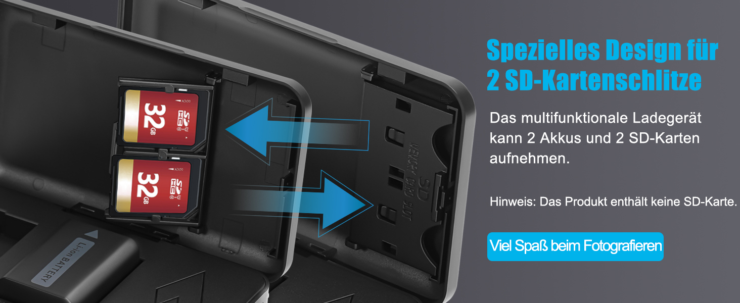 Запасний акумулятор JYJZPB NP-FW50 (2 x 1300mAh) з USB зарядним пристроєм та слотом для SD-картки для камер Sony Alpha A6000 A6300 A6400 A6500 ZV-E10 A7 A7 II A7R II A7SII A5000 A5100 NEX