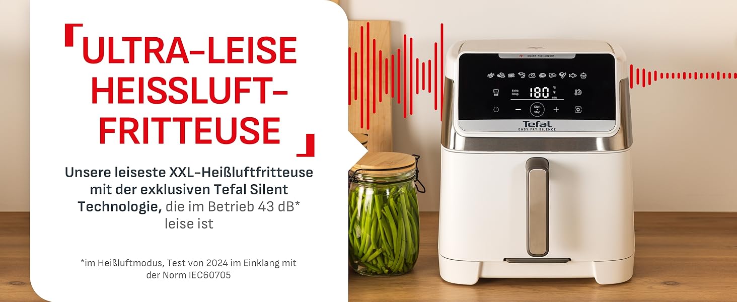 Фритюрниця Tefal Easy Fry Silence 7л, біла - аерофритюрниця з тихим режимом, 10 програм, до 8 порцій EY8421E0