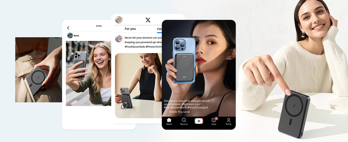 Портативний зарядний акумулятор SOARAISE 10000mAh з PD 20W, USB-C та бездротовою зарядкою, LED дисплеєм, чорний