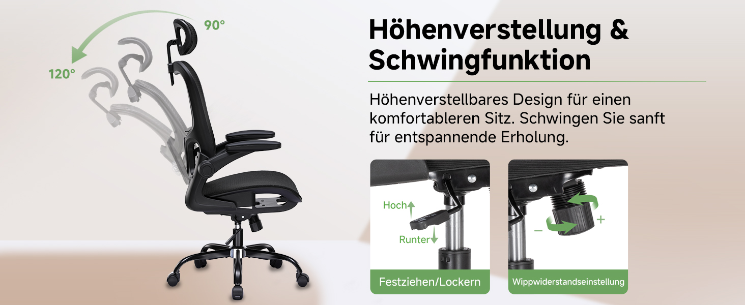 Офісний крісло GTPLAYER Ergonomic з регульованою підголівником, підлокітниками та поперековою підтримкою, функція гойдання, сітка, чорний, 150 кг