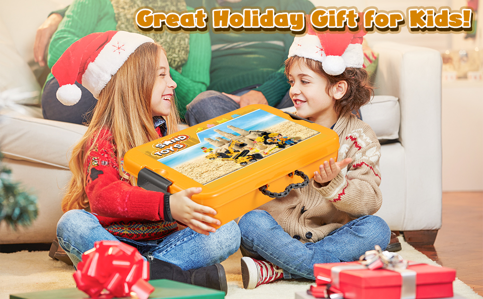 Subtail Magic Sand for Kids - 6 Construction Vehicles | 16 Castle Shapes | 18 Traffic Signs - Kinetic Sand Play Sand, Foldable Sandbox - Gifts for Boys and Girls Ages 3, 4, 5