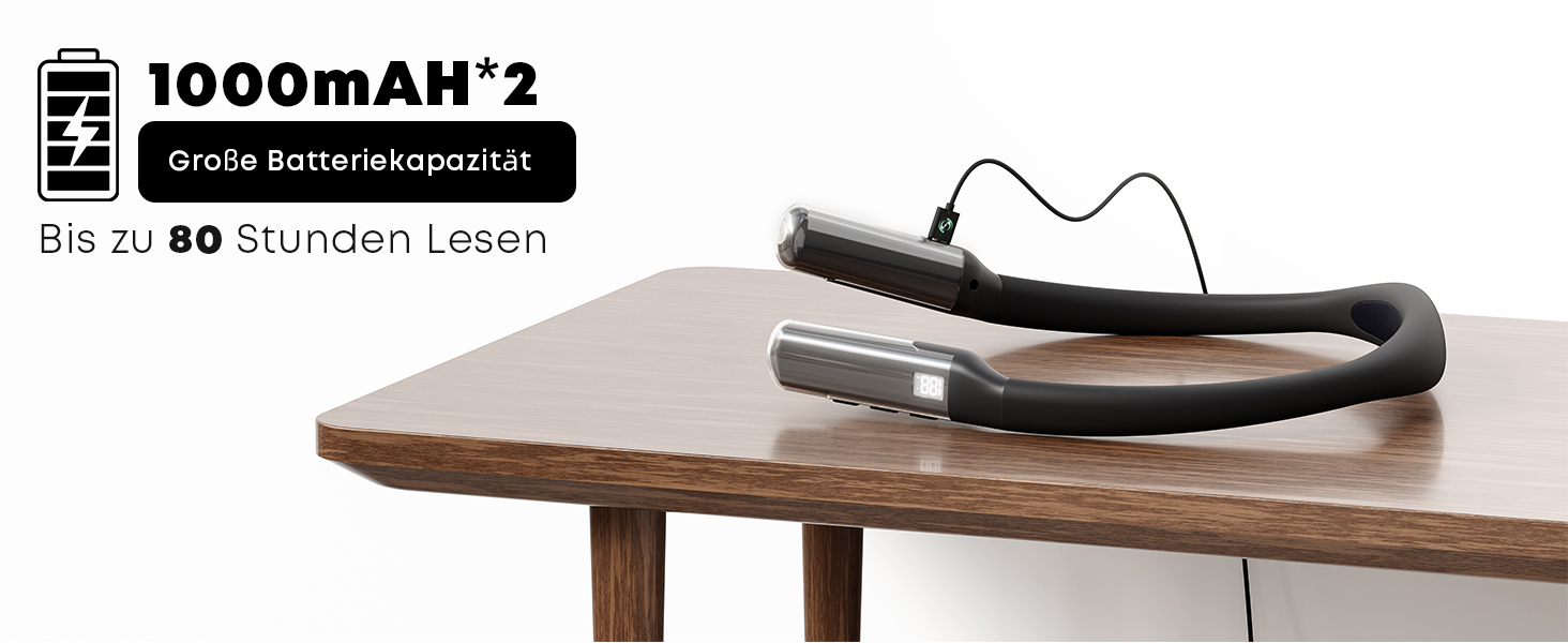 Ліхтар на шию LQWELL для читання, в'язання, рукоділля: LED лампа з регульованою яскравістю та кольором, акумуляторна, чорна