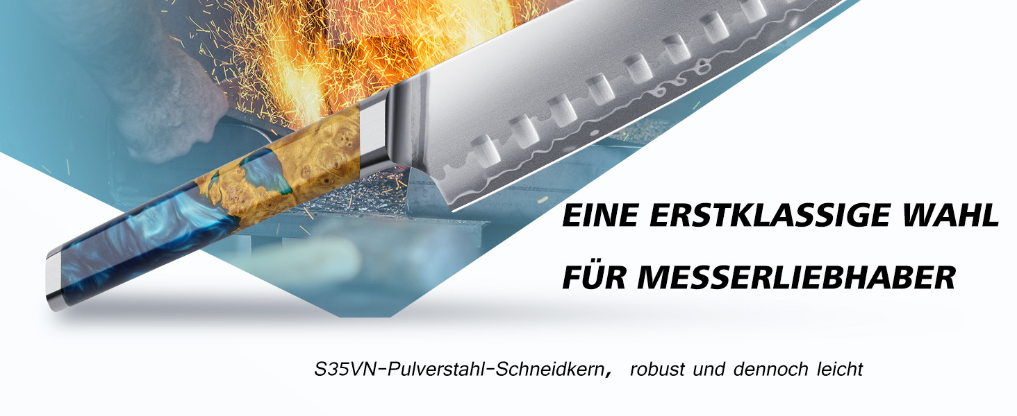 Японський кухонний ніж FINTISO Santoku 20 см, сталь S35VN, 7 шарів, ручка з дерев'яної смоли - ідеальний подарунок