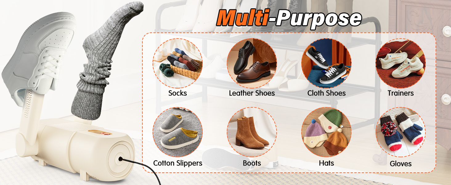 Електричний сушильник для взуття та черевиків з таймером 120 хв, UV-підсвічуванням, складний дизайн (Бежевий)