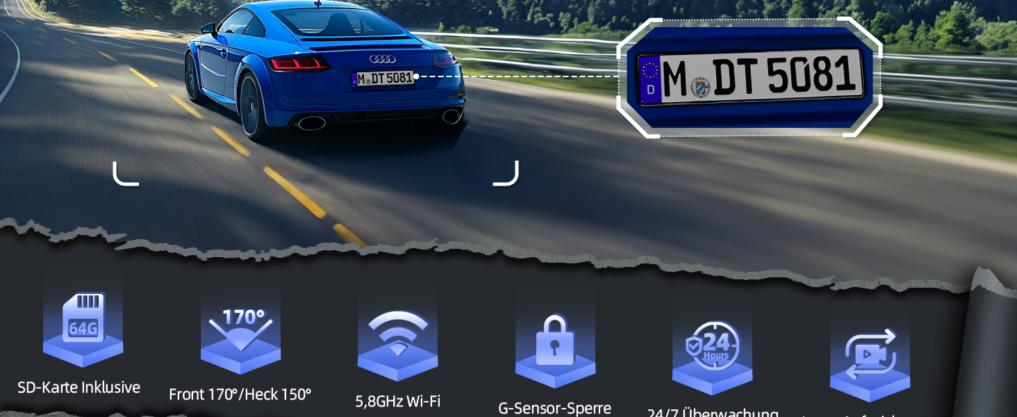 Відеореєстратор CIEVIE 4K+1080P з двома камерами, WiFi, IPS дисплей 1.5