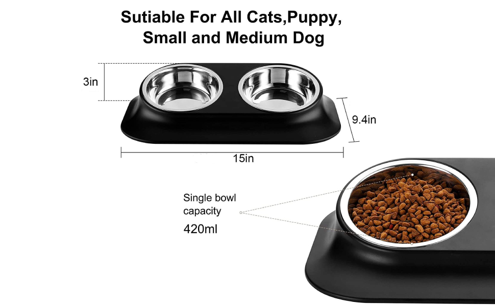 Підвищений годівниця для кошенят та цуценят, з нержавіючої сталі, на підставці, під кутом 15°, протиковзка, для котів та маленьких собак, подвійний миска