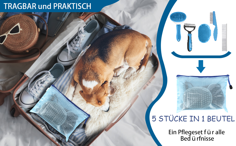 Набір щіток для собак, 5 шт. для грумінгу, самоочищувані, для великих та середніх собак, котів та дрібних тварин, для довгої та короткої шерсті, зменшує випадання шерсті, блакитний