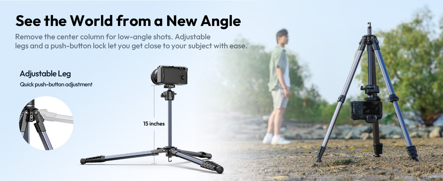 Штатив ULANZI Ombra II 156см з кульковою головкою 360°, компактний туристичний штатив з швидкоїдіючою платформою Uka, тринога для DSLR, Mirrorless камер, смартфонів (вага 1,21 кг, вантажопідйомність 10 кг)