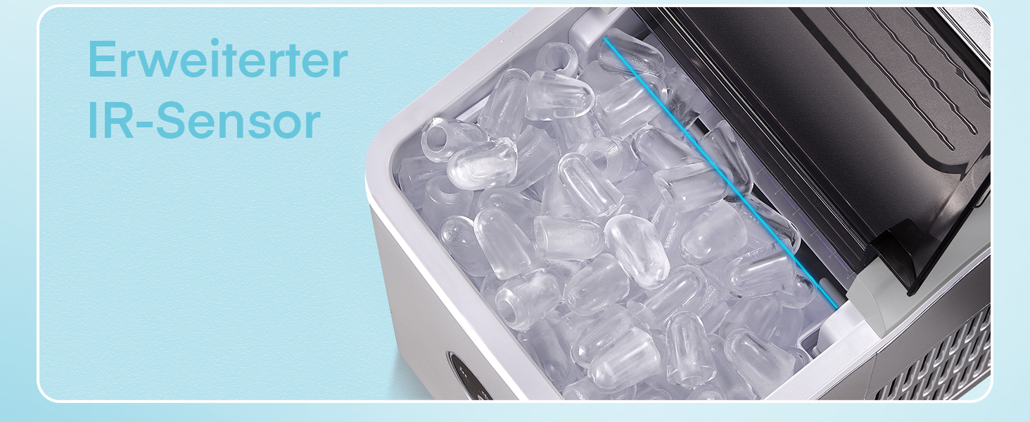 Машина для приготування льоду Eiswürfelmaschine - Тест-переможець 2024, 14 кг/24 год, 9 кубиків за 6-8 хв, тиха робота, 120W з лопаткою та кошиком, компактна для дому/офісу, срібна