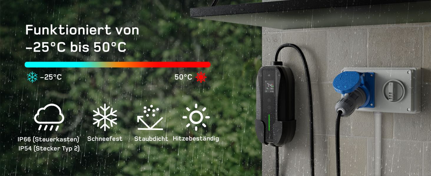 Мобільна зарядна станція (Wallbox) 11 кВт, 3-фазна, 7м, 6-16A з регульованою потужністю, кабель CEE 16A на Typ 2, для електромобілів Model Y/3, ID.3/4/5, MG4, EX30, e-up, e-tron, Zoe та інших EV (CEE 7 кВт, 15м)