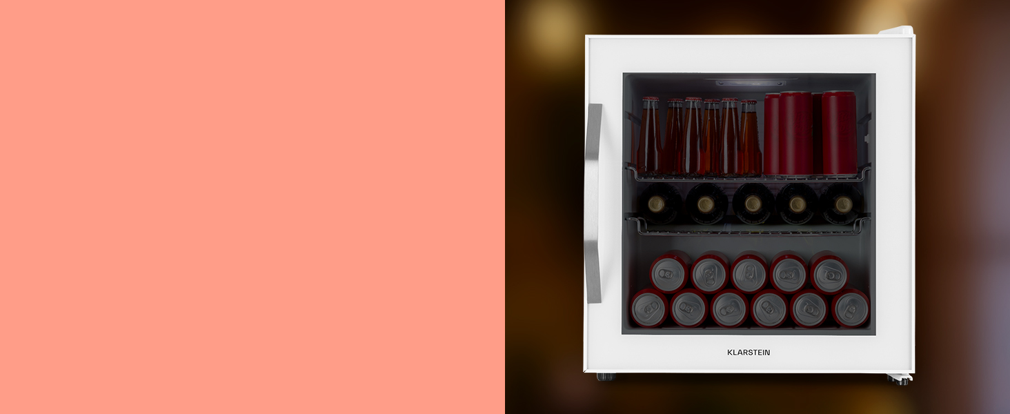 Міні-холодильник Klarstein з дверцятами зі скла, для кімнати, холодильник для напоїв, регульовані полиці, маленький 47 літрів, для приміщення/зовнішнього використання, тихий, 47 л, чорний