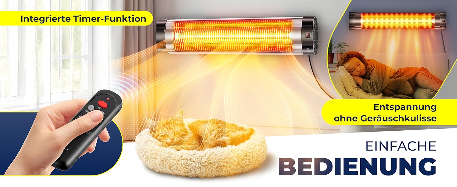Інфрачервовий обігрівач KESSER® 2500W з пультом керування, 3 режими, миттєвий нагрів, кріплення на стіну, для тераси, кварцовий, з захисним чохлом, таймер, антрацит