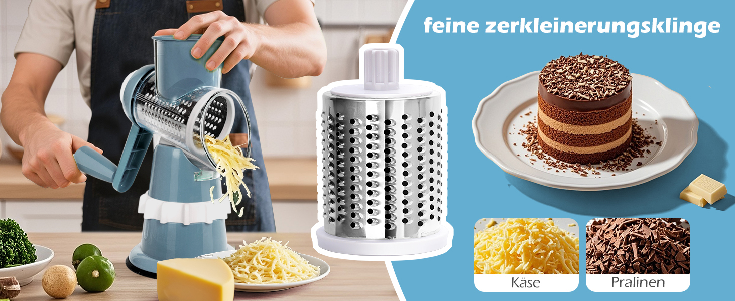 Ручна тертка для овочів 3-в-1 з нержавіючої сталі, терка для сиру з ручкою та 3 змінні леза, терка для салатів, горіхів, фруктів, піци. Колір: зелений