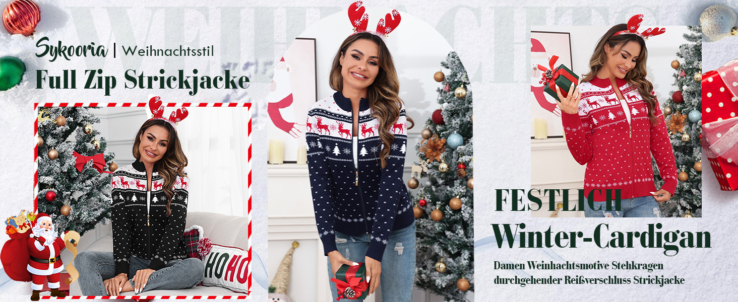 Синій жіночий святковий светр-кардиган Sykooria з капюшоном та блискавкою, теплий, на блискавці, для святкування Різдва, розмір S-XXL