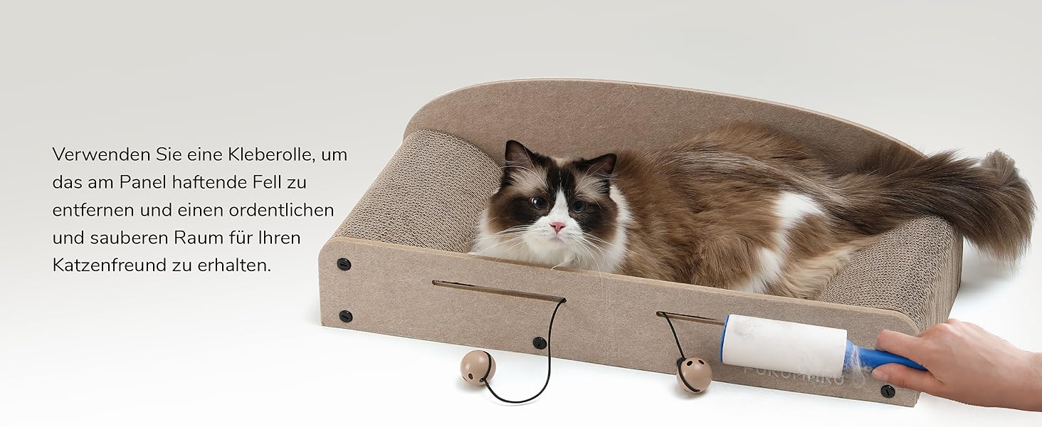 Cat Scratch Board, 66CM Durable Scratch Cardboard and Felt, Large Lounger, 2 Reversible Cat Scratch Pads for Cats, Recyclable Cardboard Cat Bed with Bell Ball Toy, Caramel Color (Large Format Beige)