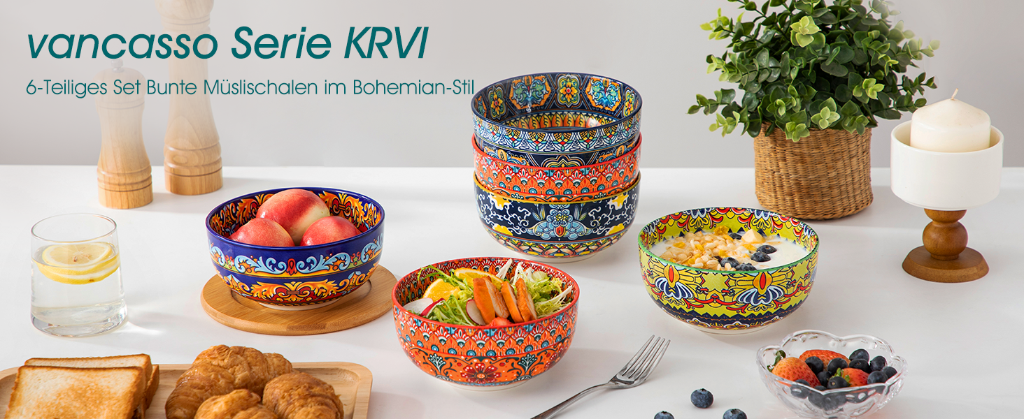 Набір з 6 порцелянових супових тарілок Vancasso (6x840мл) для мюслі, супу, салату, рамену, десерту та інших страв