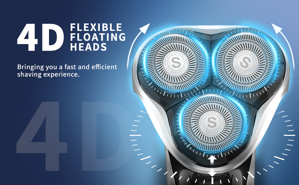 Електричний чоловічий бритва SweetLF з прецизійним тримером та функцією вологого/сухого гоління, IPX7 водонепроникний, з індикатором заряду (блакитний/чорний срібний)