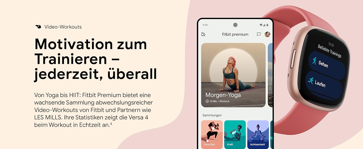 Смарт-годинник Fitbit Versa 4 – фітнес-трекер з GPS, телефоном, 6 днів роботи батареї, 40+ режимів тренувань, сумісний з Android/iOS, Sandrosa/Aluminium (Кораловий рожевий)