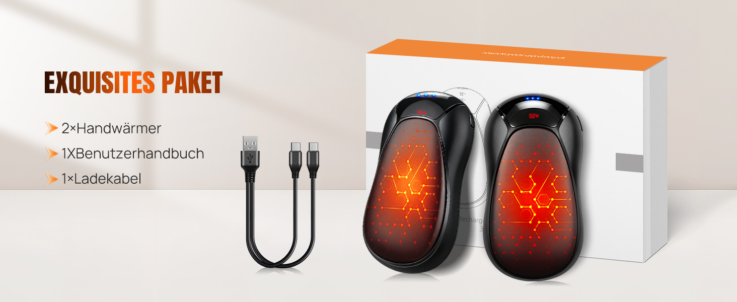 Електричний грієчка для рук, багаторазовий, 6000mAh, 2 шт., 3 режими, швидкий нагрів, до 55°C, портативний, з магнітною зарядкою, подарунок для кемпінгу та активного відпочинку