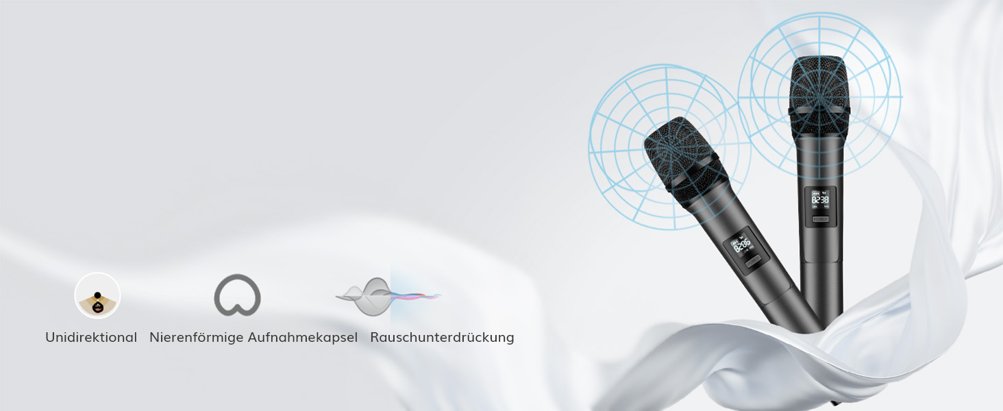 TONOR Система мікрофонів Dual Wireless, бездротова караоке мікрофонна система, 60м радіус дії, сірий колір