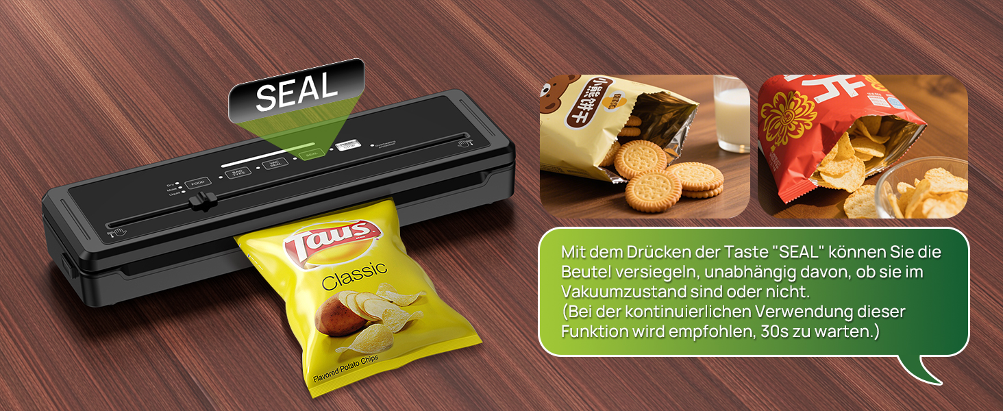 Вакуумний пакувальник 5-в-1 для продуктів харчування: сухий/вологий режим, зберігає свіжість до 7 разів довше, 70 кПа, вбудований різак, шланг, 10 пакетів