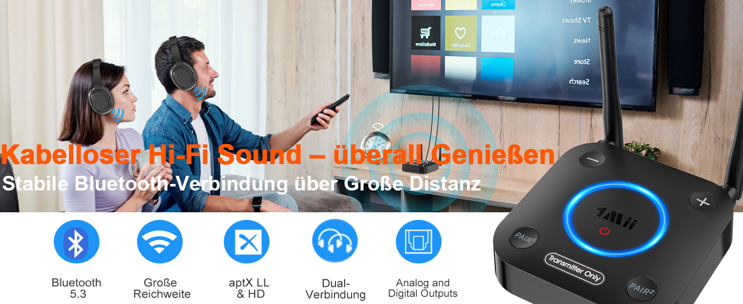 Bluetooth-трансмітер 1Mii B06TX для телевізора з підтримкою aptX Low Latency та aptX HD