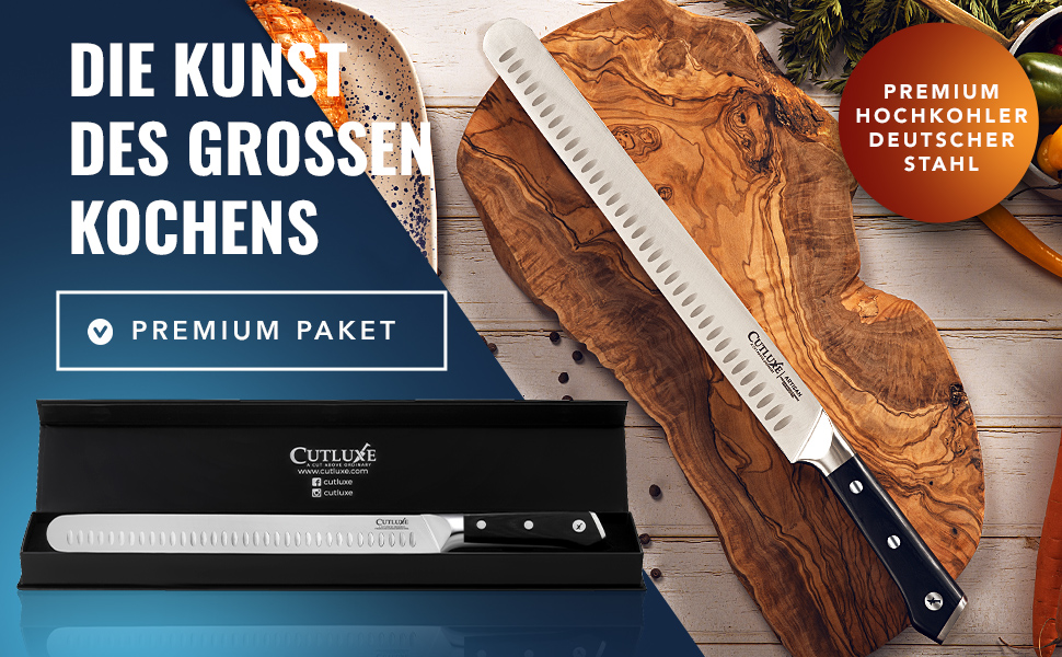 Ніж для нарізання шинки Cutluxe – 30 см, професійний ніж для м'яса та барбекю, з німецької сталі, повний хвостовик, ергономічна ручка та піхви, серія Artisan