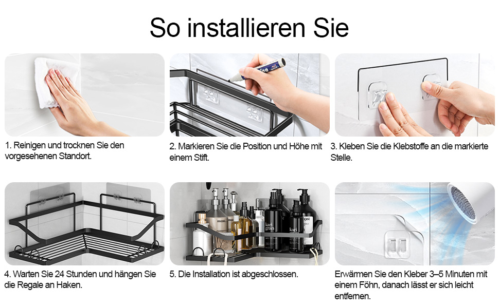 Набір кутових поличок для душу без свердління, 3 шт. з мильничкою, чорного кольору. Організатор для ванної кімнати з 12 гачками. Підходить для ванної та кухні.