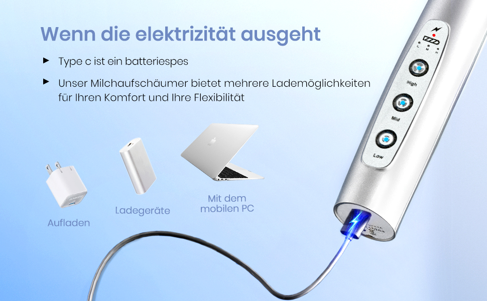 Електричний пінощікач для кави YUSWKO, USB, 3 насадки, 3 швидкості, для лате, капучино, без підставки (срібний)