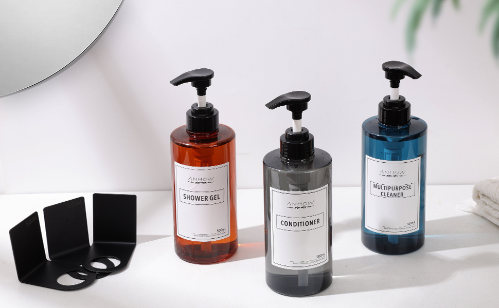 Набір дозаторів для мила настінний, 4шт. Без свердління, 500мл, коричневий. Етикетки в комплекті для душу/кухні/ванної кімнати