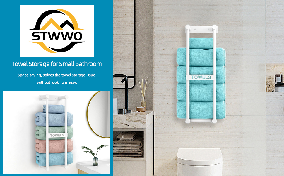 Тримач для рушників на стіну, велика полиця для рушників у ванну кімнату, металевий, білий, 56 см