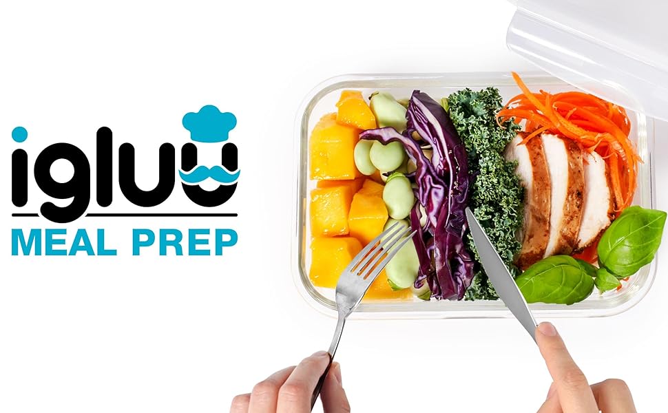 Набір контейнерів для їжі Igluu Meal Prep (5 шт.) – 1050 мл, Borosilikatglas, BPA-free, для мікрохвильовки, духовки, морозильника, посудомийної машини, витікання неможливе