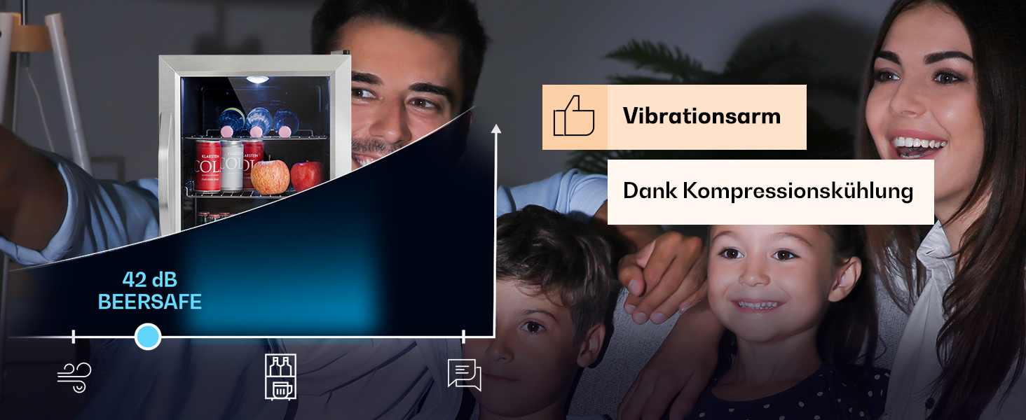 Міні-холодильник Klarstein з скляними дверцятами, 33 л, срібний, для кімнати, тихий, з регульованими полицями