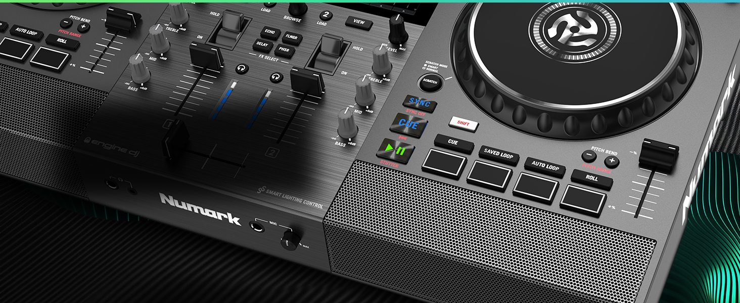 Numark Mixstream Pro Go: Портативний DJ-контролер з акумулятором, мікшер з розділенням STEM, динамік, Wi-Fi, сенсорний екран, сумісний з Serato DJ