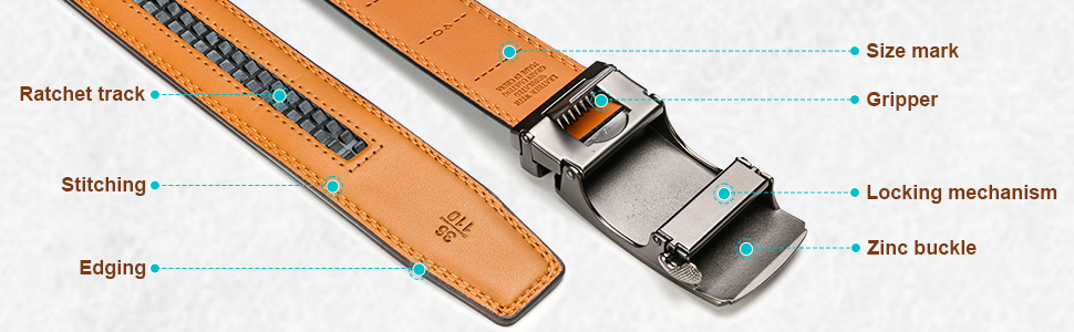 Чоловічий шкіряний ремінь BULLIANT з автоматичною застібкою-ратом, ширина 35 мм, регульований розмір, чорний, 130 см (38-44)