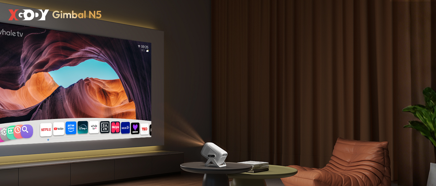 Портативний проєктор N5 1080P з WiFi та Bluetooth, сумісний з Netflix, обертовий на 135°, автоматична корекція трапецеїдальних спотворень, фільтр від пилу