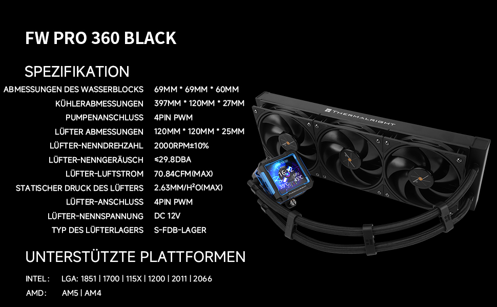 Система рідинного охолодження процесора Thermalright Frozen Warframe 360 Black ARGB з 2.4