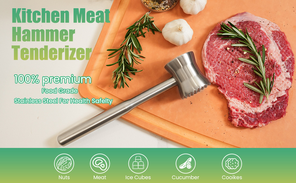 Молоток для м'яса з нержавіючої сталі 304, кухонний відбивальний молоток для яловичини, курки та свинини, придатний для посудомийки (вигнутий)