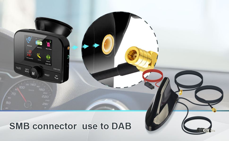Eightwood DAB/DAB+ автомобільна антена-спліттер AM/FM GPS, дахова антена з підсилювачем, активна антена-акула для авто, 5 м кабель SMB RG174, розгалужувач SMB+SMA+DIN