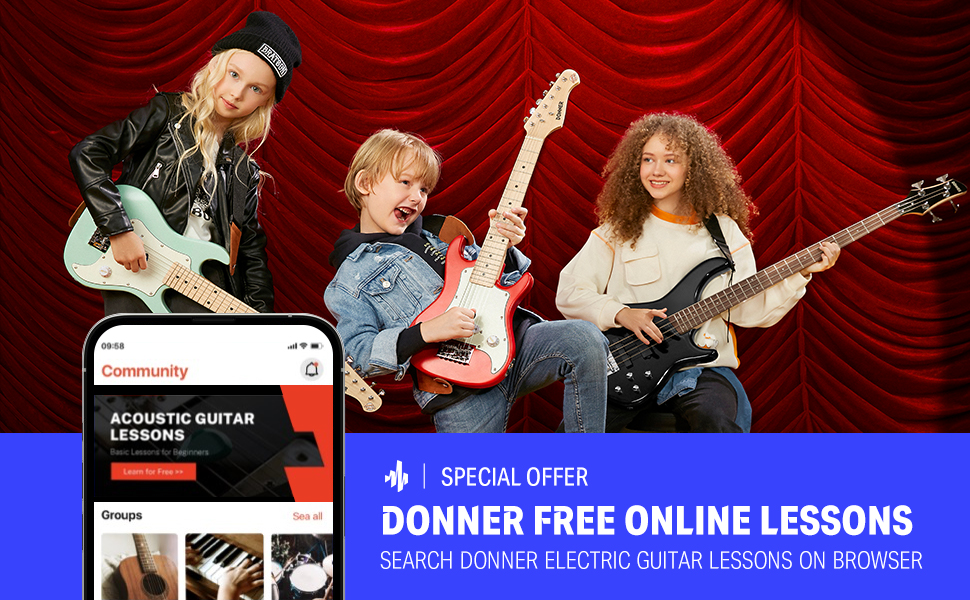 Електрогітара Donner Set для початківців Junior ST-стиль 30 дюймів, Mini гітара Преміум-комплект з підсилювачем, тюнером, каподастром, чохлом, ремінцем, струнами, кабелем (DSJ-100, Чорний)