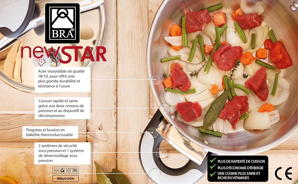 Скороварка Bra New Star 4.5 л, нержавіюча сталь, з ручкою, швидке приготування