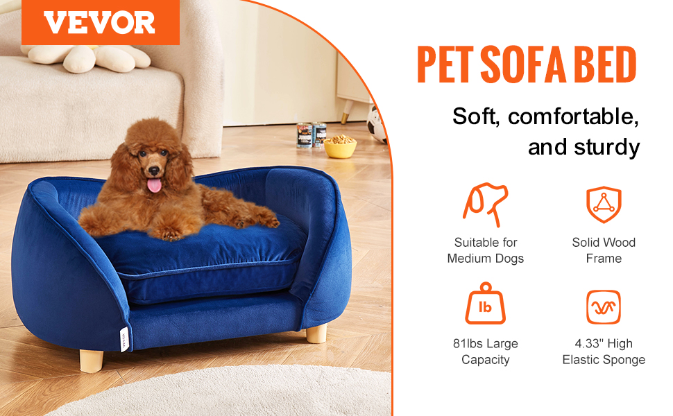 Диван для домашніх тварин VEVOR: м'яке ліжко для собак та котів, 30 кг, блакитний, 71x51x11 см